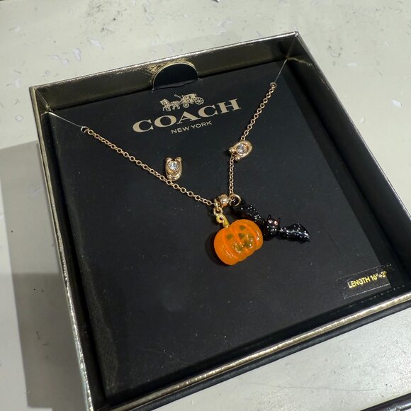 COACH Pumpkin And Bat Pendant Necklace Set CZ006 - Picture 1 of 4